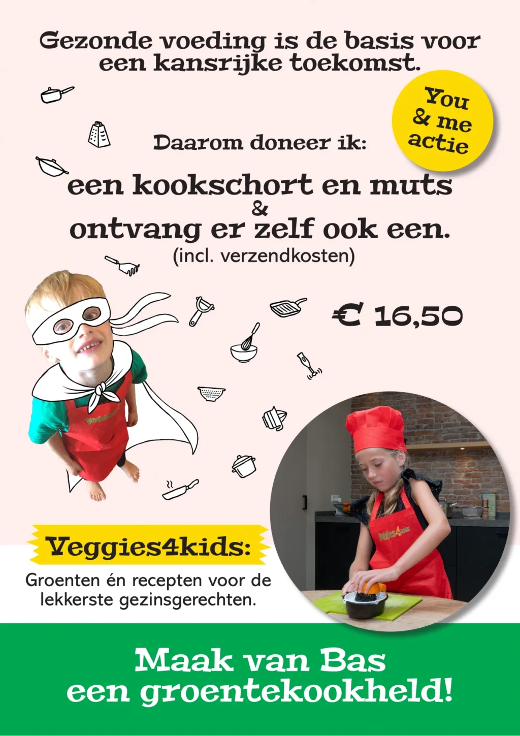 Doneer en ontvang een kookschortje en kookmuts - you & me actie